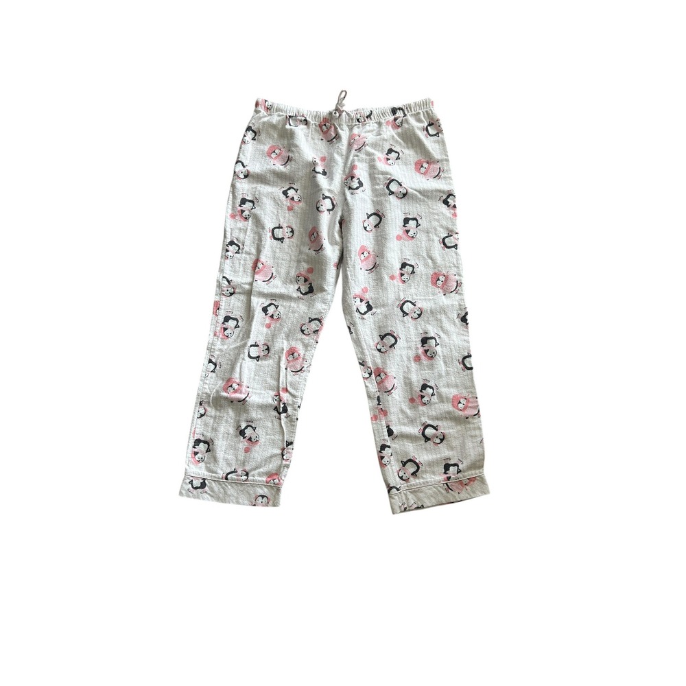 La Vie En Rose Pink Penguin Flannel Pajama Set Sz L Cotton‎ Button Down Cozycore - Picture 6 of 9